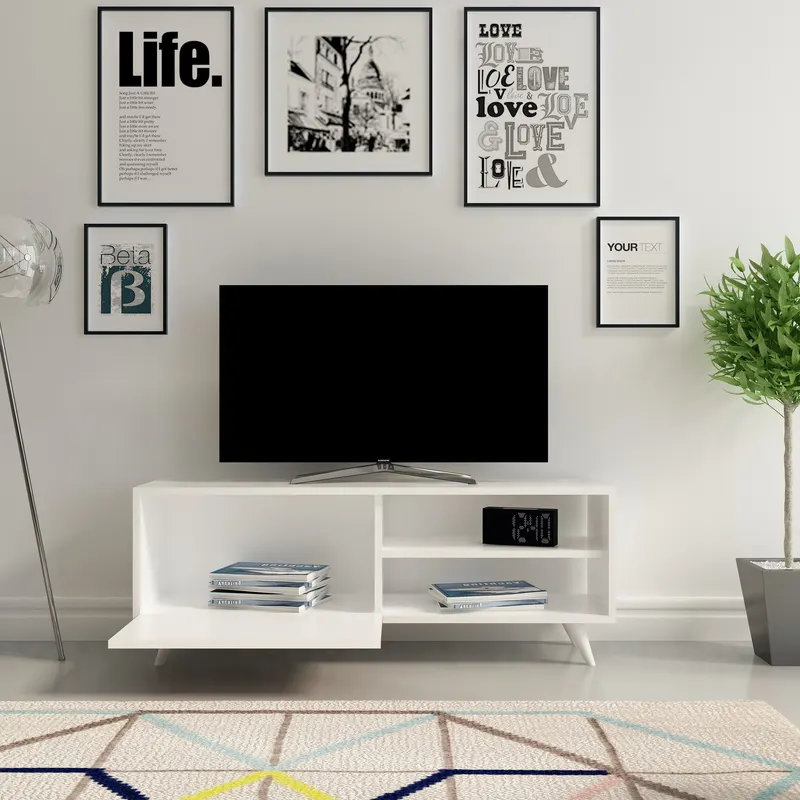 Comodă TV Venedik, Alb, 120x30x44 cm - Alb