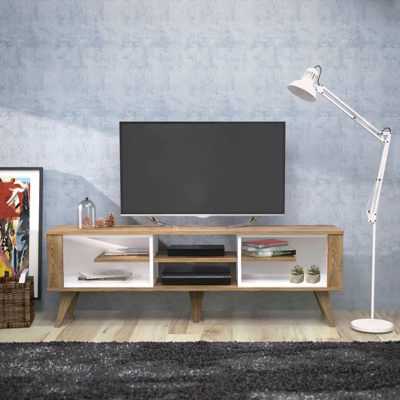 Comodă TV Ionis, Stejar - Alb, 160x35x53 cm - Stejar - Alb