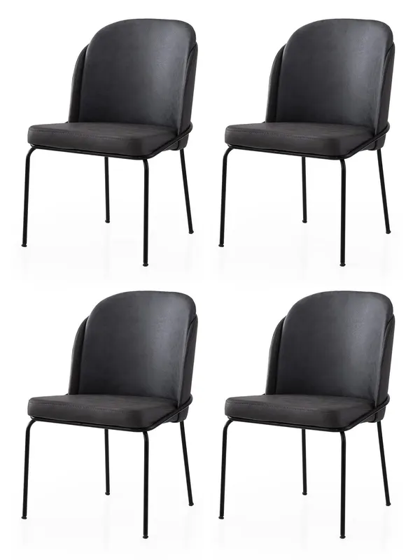 Set 4 scaune Dore - 195 V4, Auriu - Negru, 62x52x75 cm - Auriu - Negru