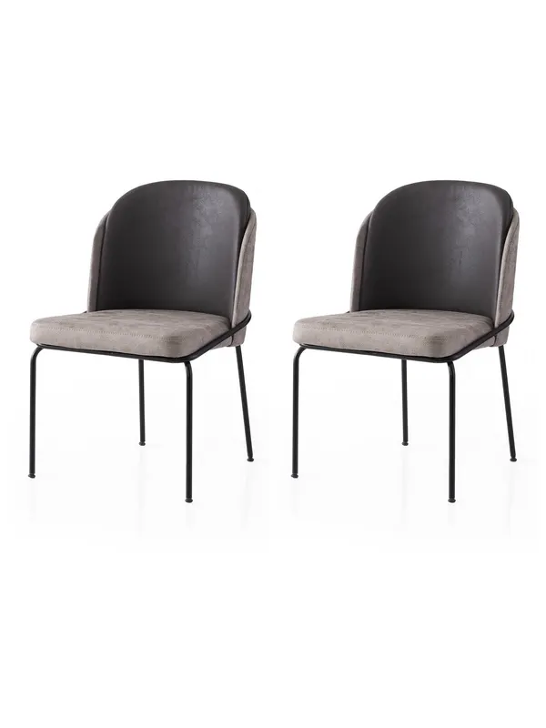 Set 2 scaune Dore - 196 V2, Auriu - Negru - Gri, 62x52x75 cm - Auriu - Negru - Gri