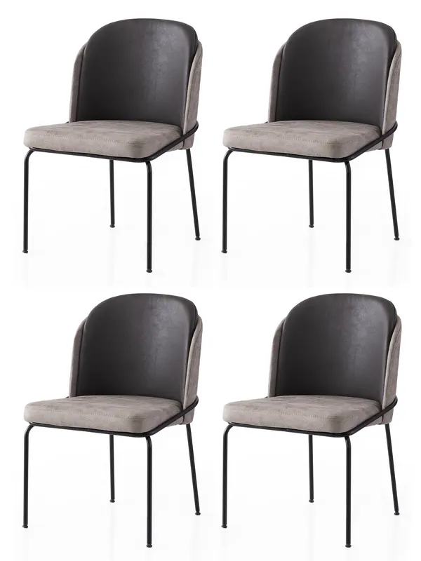 Set 4 scaune Dore - 196 V4, Auriu - Negru - Gri, 62x52x75 cm - Auriu - Negru - Gri