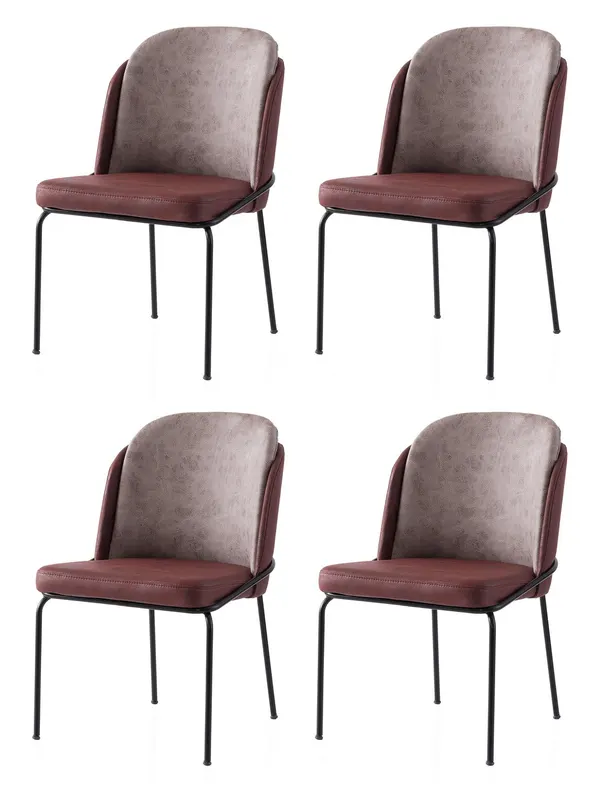 Set 4 scaune Dore - 197 V4, Auriu - Roșu, 62x52x75 cm - Auriu - Roșu