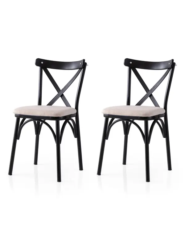 Set 2 scaune Ekol - 285 V2, Negru - Crem, 42x40x81 cm - Negru - Crem