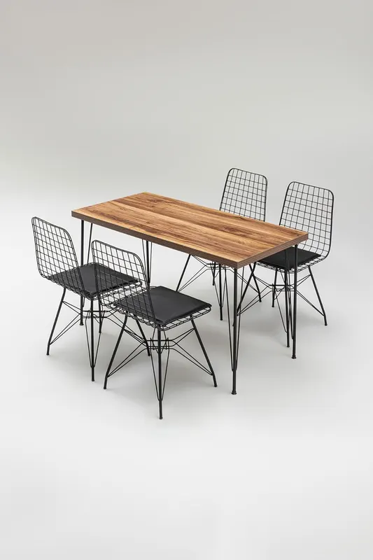 Masă cu scaune 5 bucăți Nmsymk001, Stejar - Negru, 120x60x72 cm - Stejar - Negru
