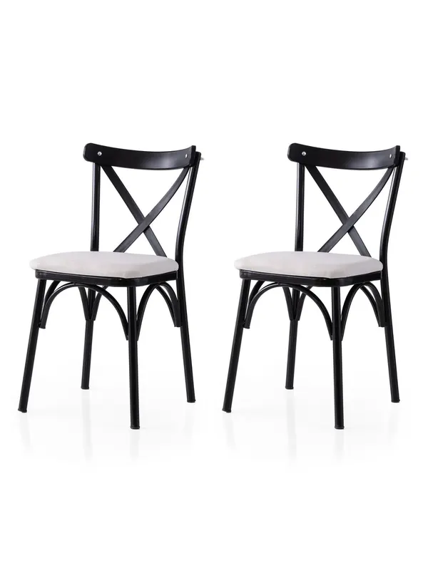 Set 2 scaune Ekol - 286 V2, Negru - Alb, 42x40x81 cm - Negru - Alb