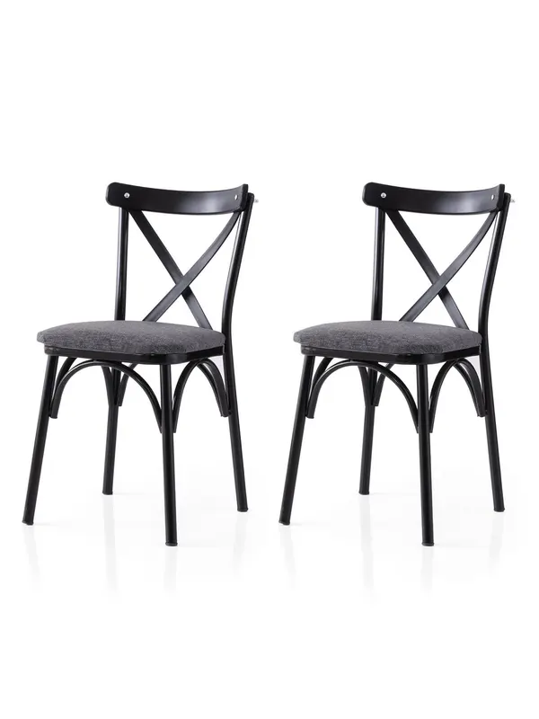 Set 2 scaune Ekol - 288 V2, Negru - Antracit, 42x40x81 cm - Negru - Antracit