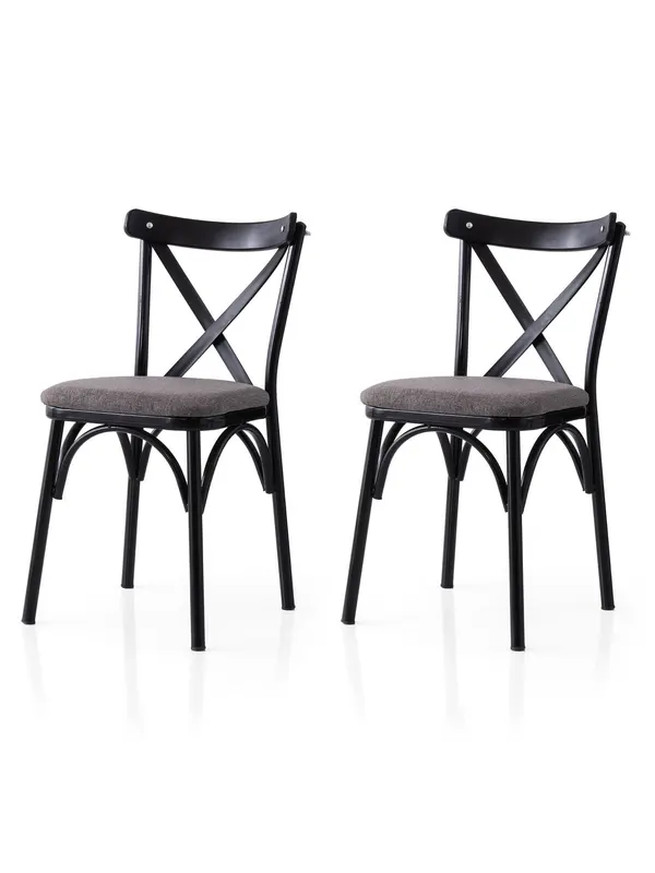 Set 2 scaune Ekol - 291 V2, Negru - Gri, 42x40x81 cm - Negru - Gri