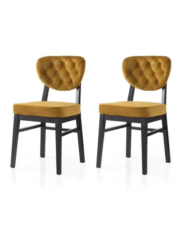 Set 2 scaune Elma - 777 V2, Negru - Muștar, 47x52x88 cm - Negru - Galben