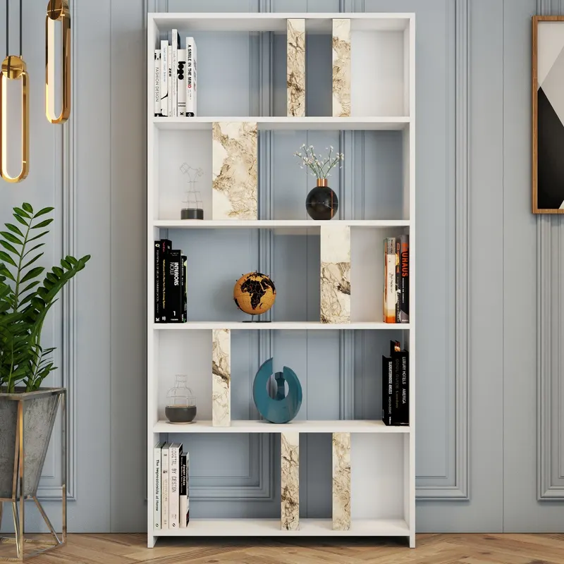 Bibliotecă Lima Marble, Alb, 90x20x180 cm - Alb