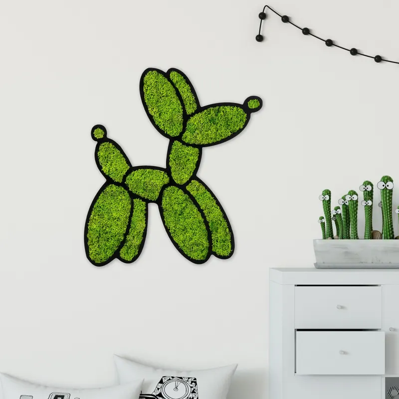 Decorațiune de perete din lemn Moss - Balloon Dog, Verde, 43x44x1 cm - Natural - Verde