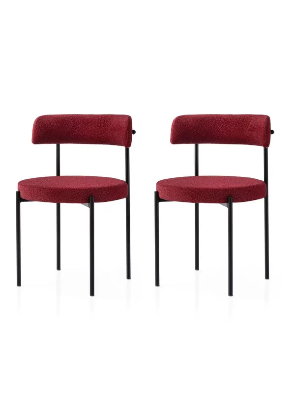 Set 2 scaune Gını - 4009 V2, Negru - Roșu, 49x51x76 cm - Negru - Roșu