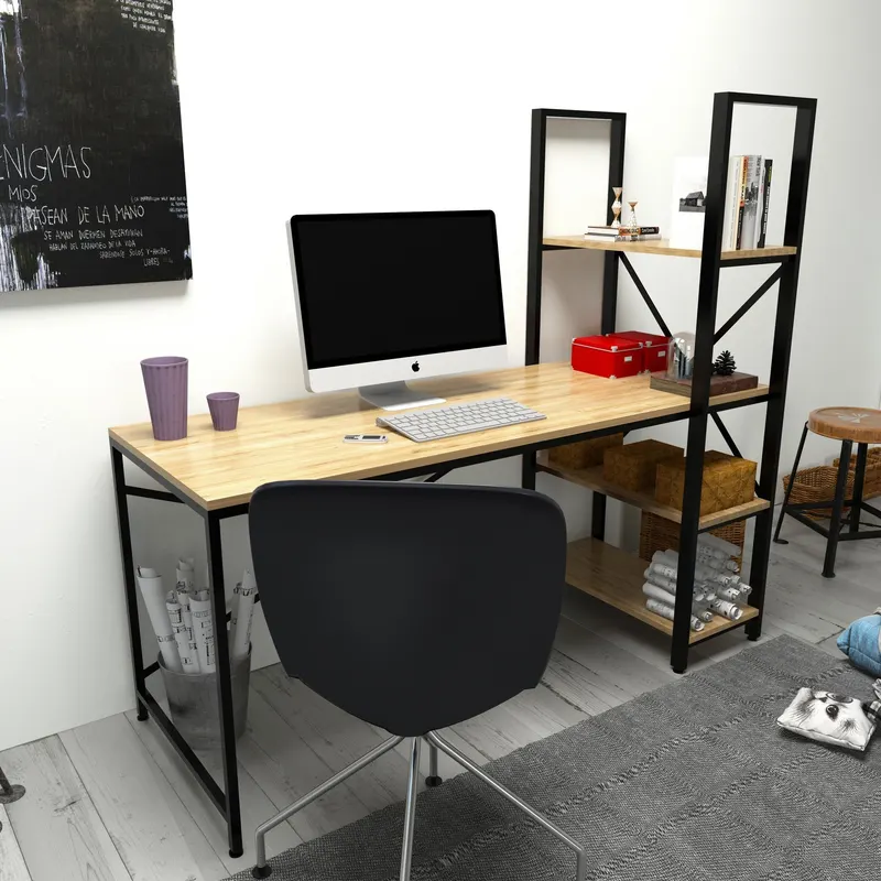 Birou Centile, Stejar - Negru, 160x60x148 cm - Stejar - Negru
