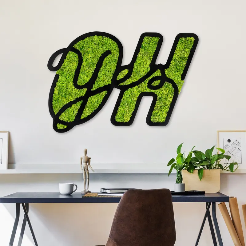 Decorațiune de perete din lemn Moss - Oh Yes, Verde, 52x76x1 cm - Natural - Verde