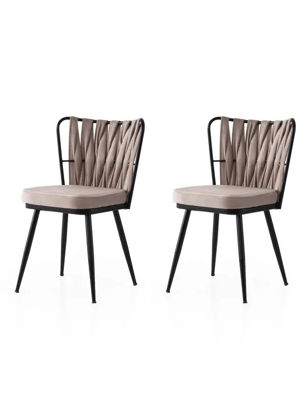 Set 2 scaune Kuşaklı - 222 V2, Negru - Mink, 43x43x82 cm - Negru - Bej