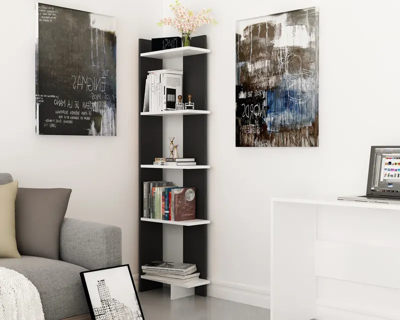 Bibliotecă Als, Negru - Alb, 45x22x170 cm - Negru - Alb