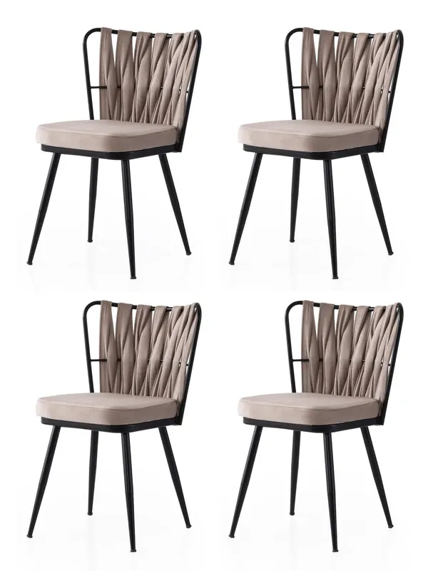Set 4 scaune Kuşaklı - 222 V4, Negru - Mink, 43x43x82 cm - Negru - Bej