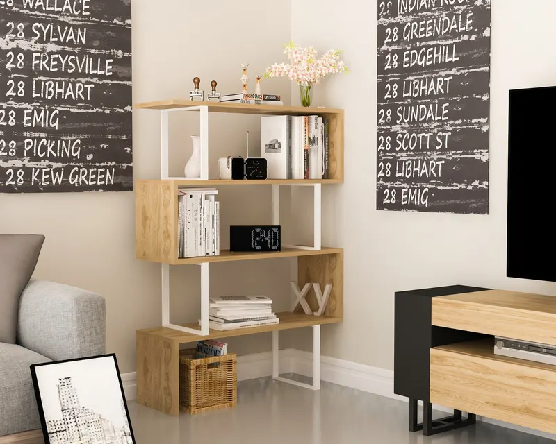 Bibliotecă Adriana - White, Ud, Stejar - Alb, 92x30x125 cm - Alb - Stejar