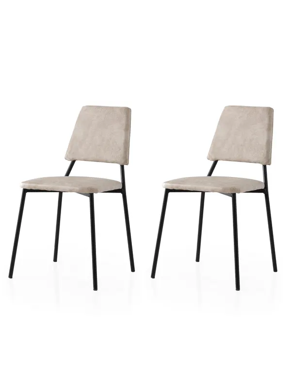 Set 2 scaune Lıma - 4551 V2, Negru - Ecru, 43x54x78 cm - Negru - Crem