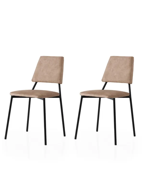 Set 2 scaune Lıma - 4552 V2, Negru - Mink, 43x54x78 cm - Negru - Bej