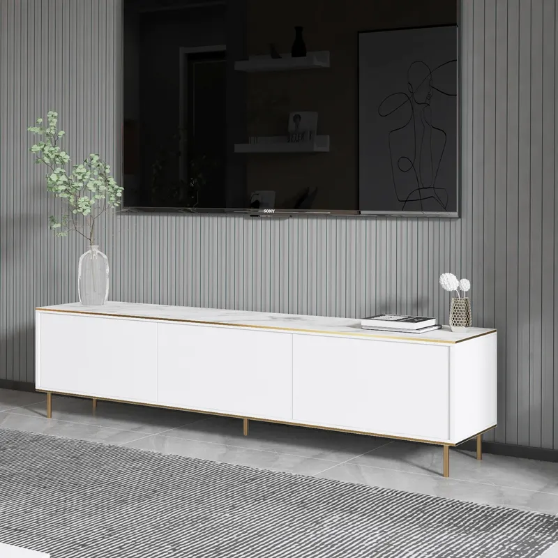 Comodă TV Imaj - Marble, White, White marble - Auriu, 180x35x45 cm - Alb - Auriu