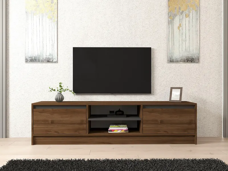 Comodă TV Olça, Nuc - Antracit, 180x40x45 cm - Nuc - Antracit
