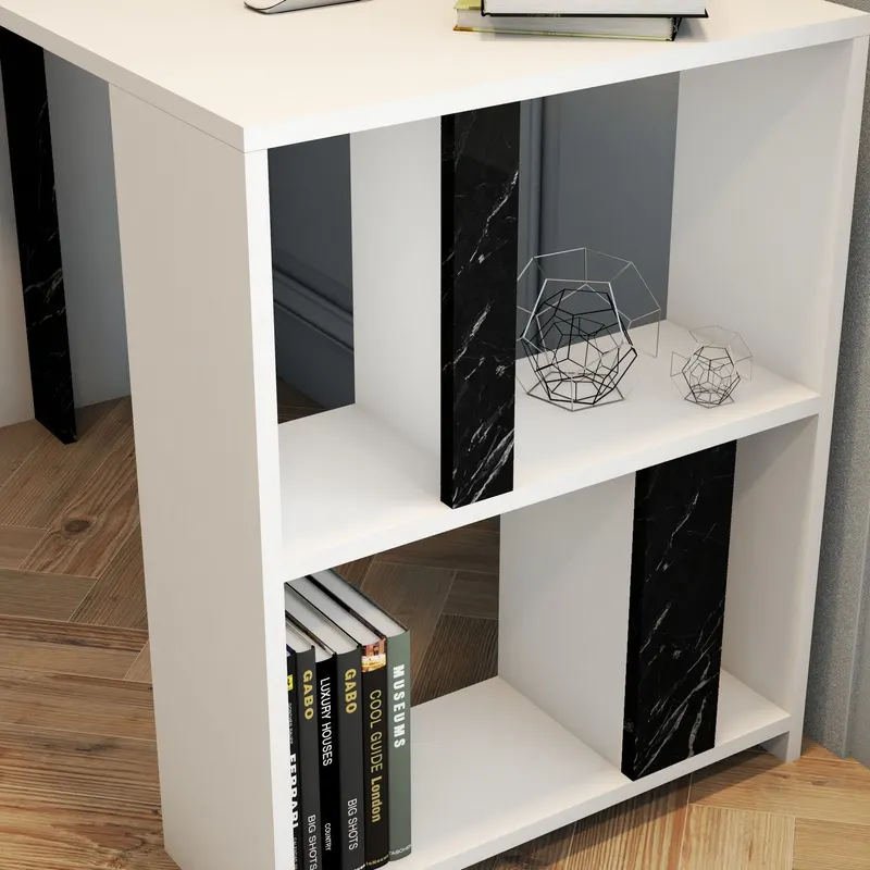 Birou Lima - White, Black Marble, Alb - Negru, 120x60x75 cm - Alb - Negru