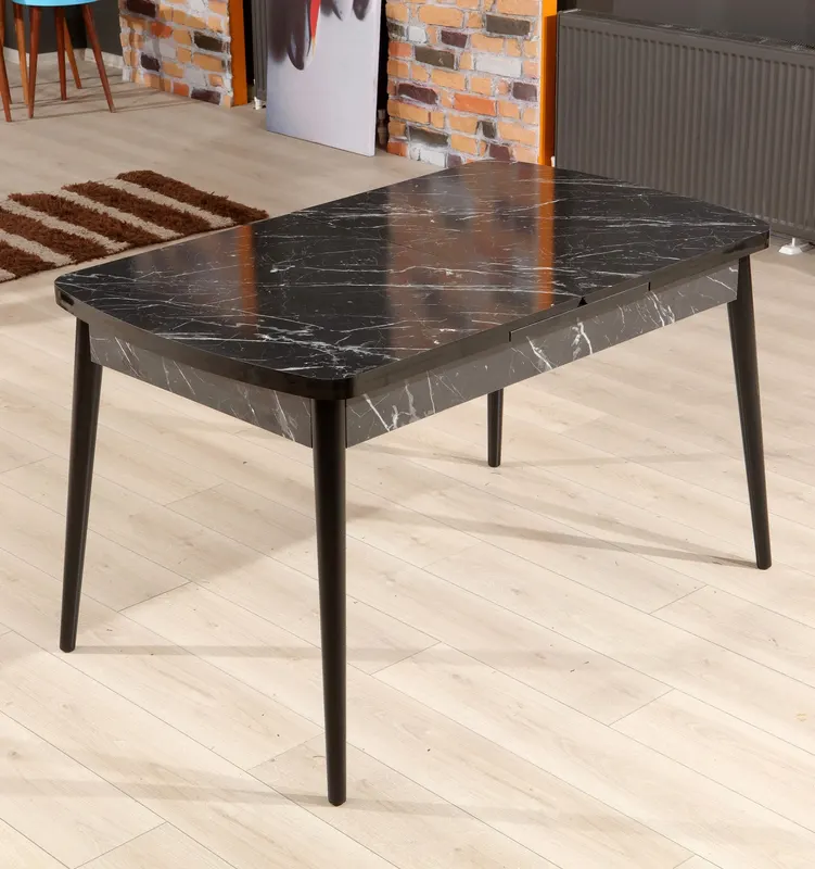 Masă dining extensibilă Bendir, Negru - Alb, 132x77x79 cm - Natural - Negru - Alb
