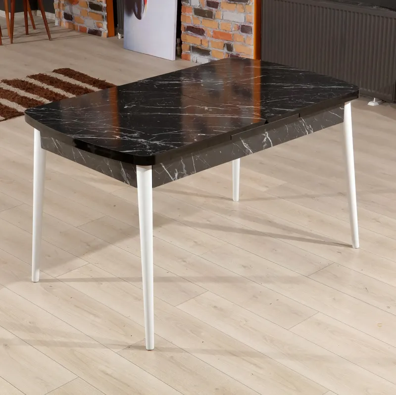 Masă dining extensibilă Bendir, Negru - Alb, 132x77x79 cm - Natural - Negru - Alb