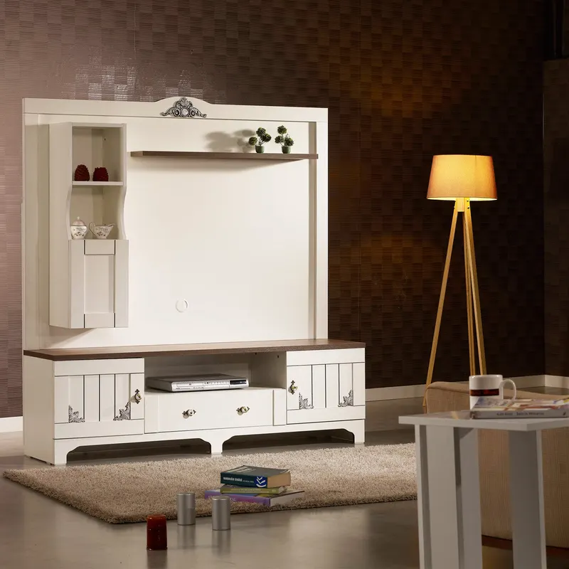 Comodă TV Gazel, Alb - Maro, 170x45x182 cm - Alb - Maro