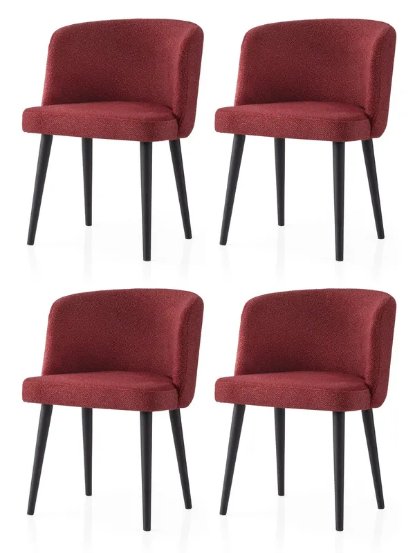 Set 4 scaune Soft - 4109 V4, Negru - Roșu, 57x57x81 cm - Negru - Roșu
