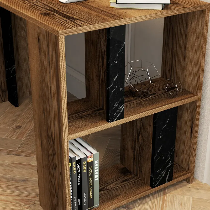 Birou Lima - Walnut, Black Marble, Nuc - Negru, 120x60x75 cm - Nuc - Negru