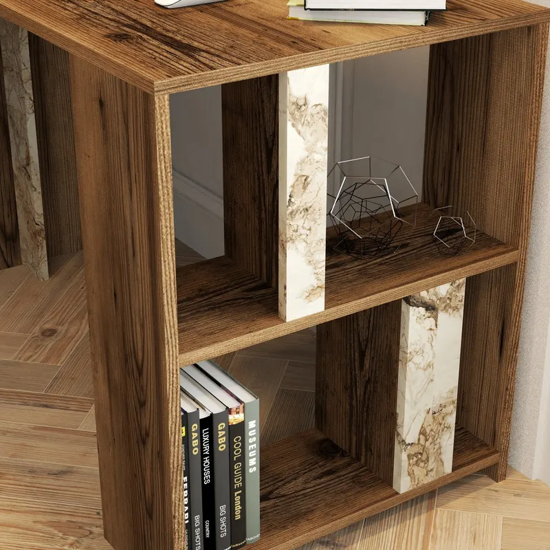 Birou Lima - Walnut, White Marble, Nuc - Alb, 120x60x75 cm - Nuc - Alb