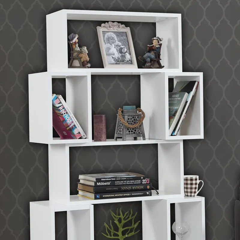 Bibliotecă Box - Shiny White, Alb, 84x30x160 cm - Alb