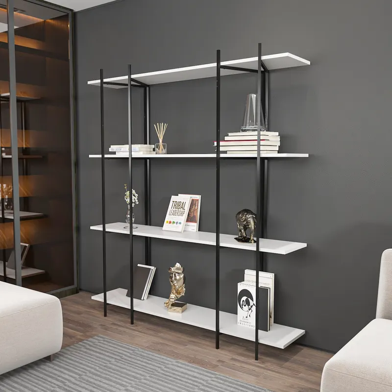 Bibliotecă Moss, Alb - Negru, 160x30x180 cm - Alb - Negru