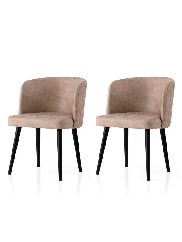 Set 2 scaune Zen - 4201 V2, Negru - Bej, 57x57x81 cm - Negru - Bej