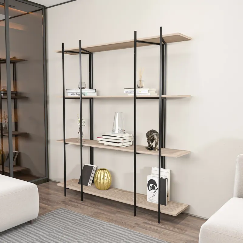 Bibliotecă Moss, Stejar - Negru, 160x30x180 cm - Stejar - Negru