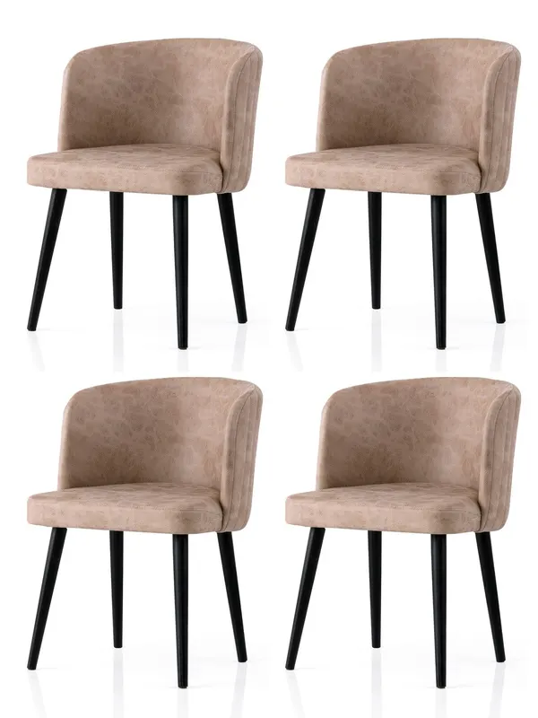 Set 4 scaune Zen - 4201 V4, Negru - Bej, 57x57x81 cm - Negru - Bej