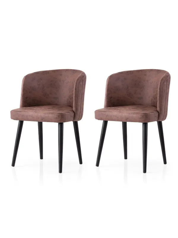 Set 2 scaune Zen - 4207 V2, Negru - Maro, 57x57x81 cm - Negru - Maro