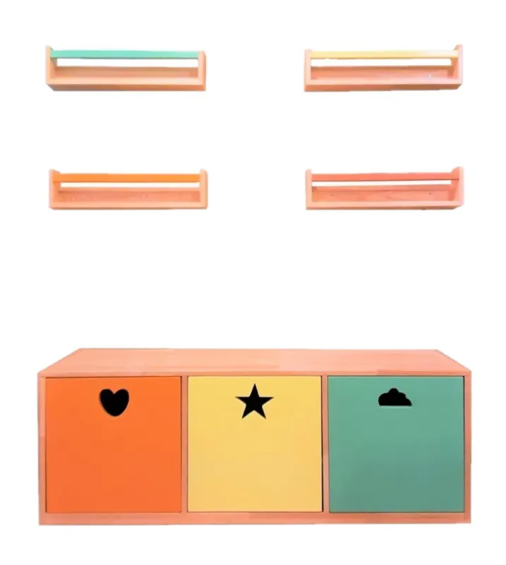 Bibliotecă cu dulap pentru jucării, Multicolor, 130x43x45 cm - Multicolor
