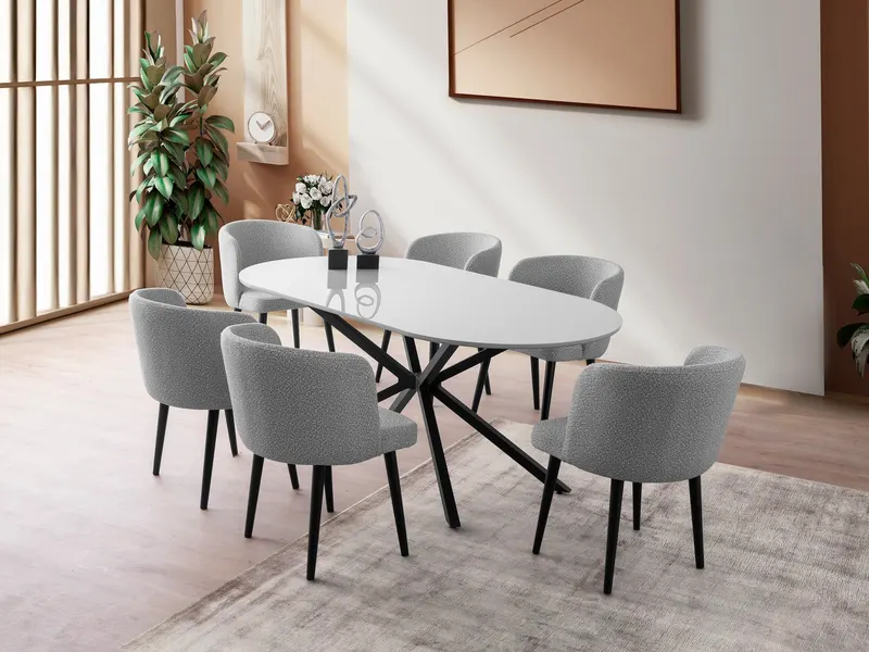 Masă dining Aura - 3013, Gri deschis, 180x90x79 cm - Gri