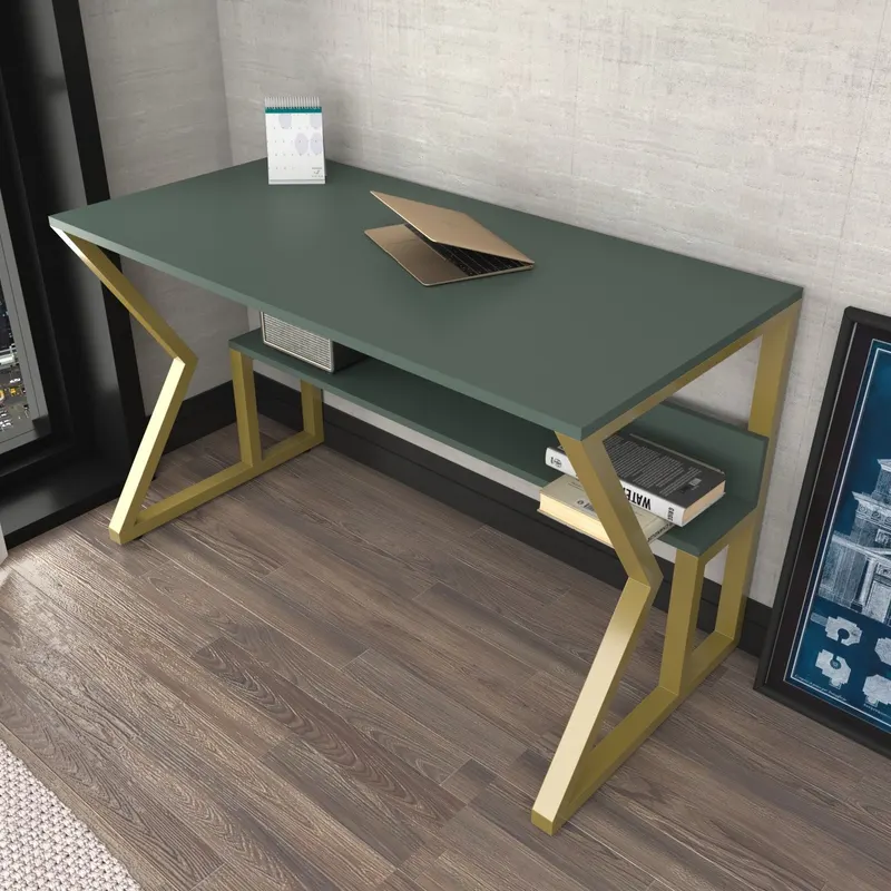 Birou Wake, Verde - Auriu, 120x60x73 cm - Verde - Auriu