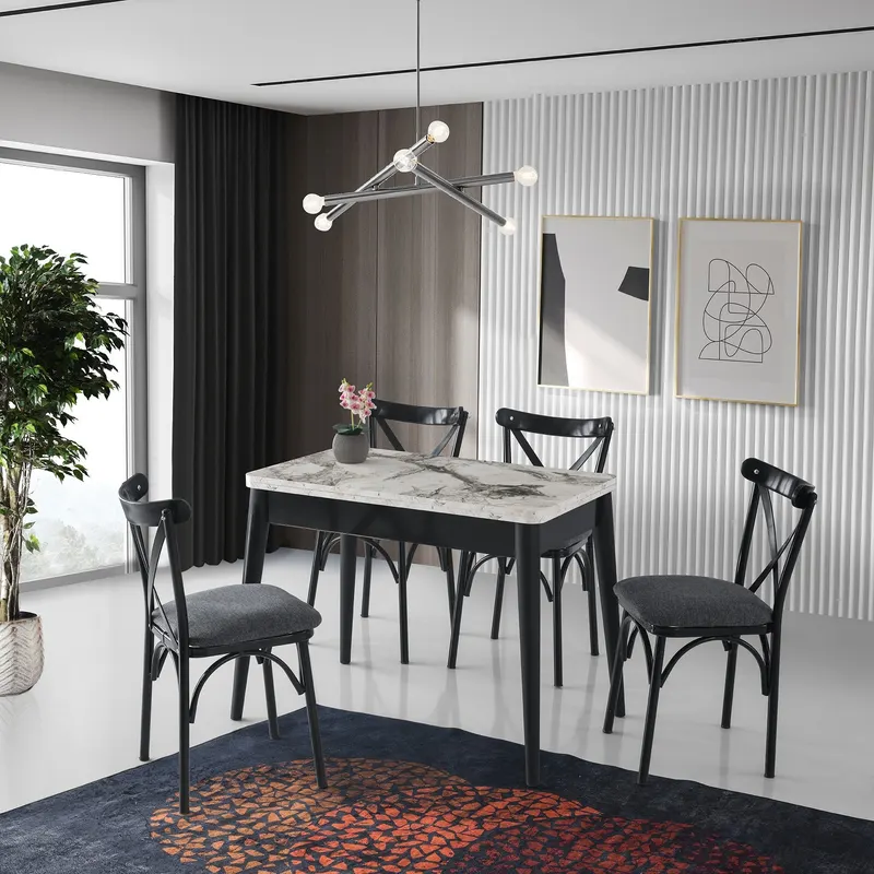 Masă dining extensibilă Dolunay - 1281, Alb - Marble, 100x60x75 cm - Alb