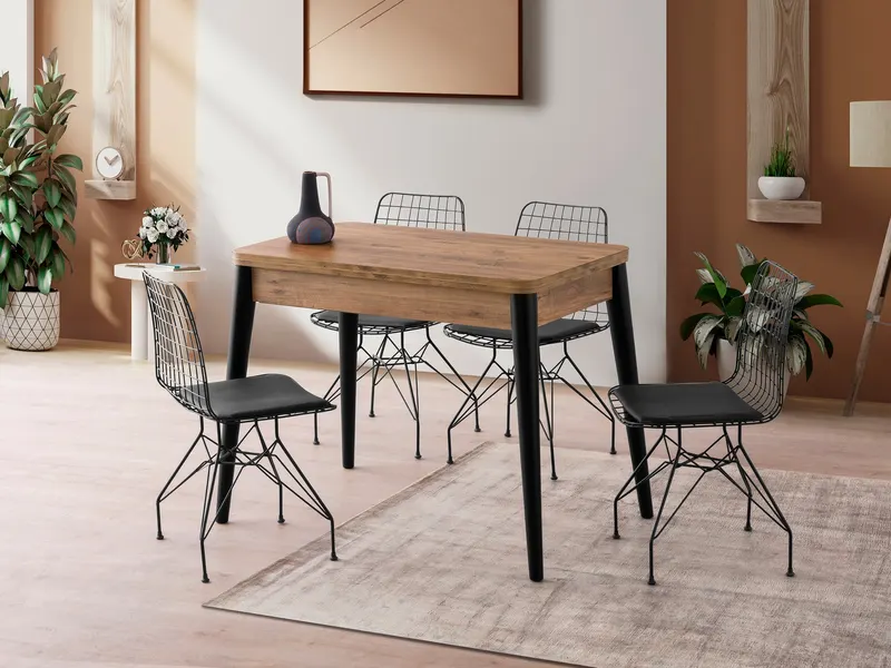 Masă dining extensibilă Dolunay - 1284, Pin atlantic, 100x60x75 cm - Natural