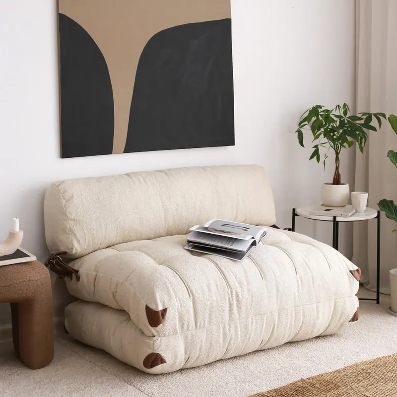 Canapea extensibilă 2 locuri Fold, Catifea și Teddy, Diverse culori, 120x75 cm - Crem