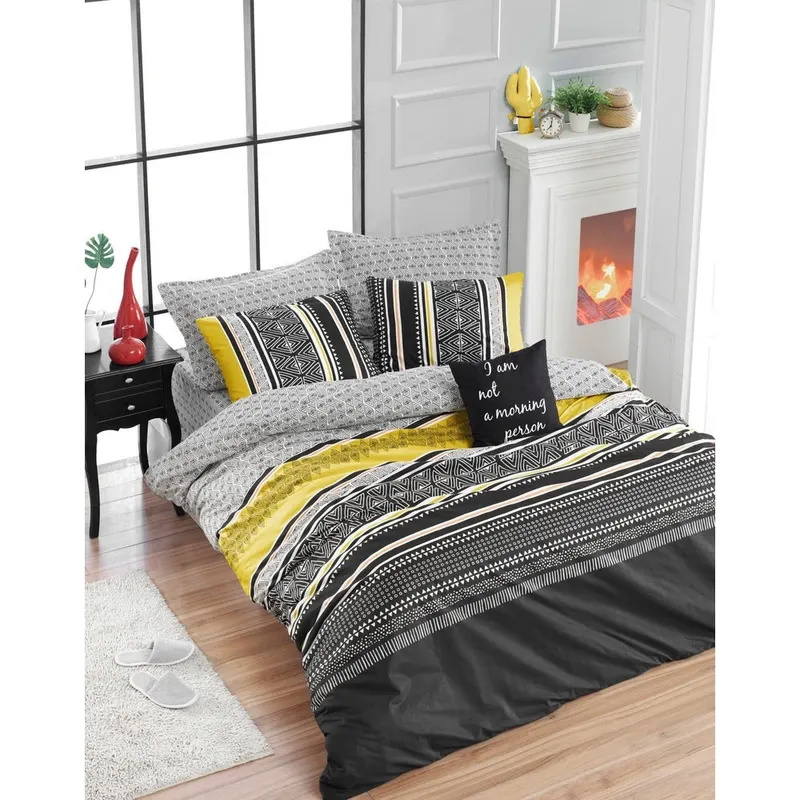 Set Lenjerie de pat double, Ranforce, Galben, 200x220 cm - Galben