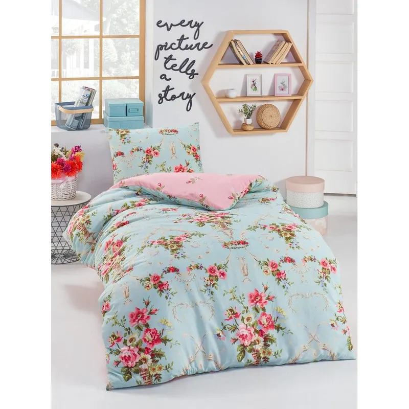 Set Lenjerie de pat single, Multicolor, 140x200 cm - Multicolor