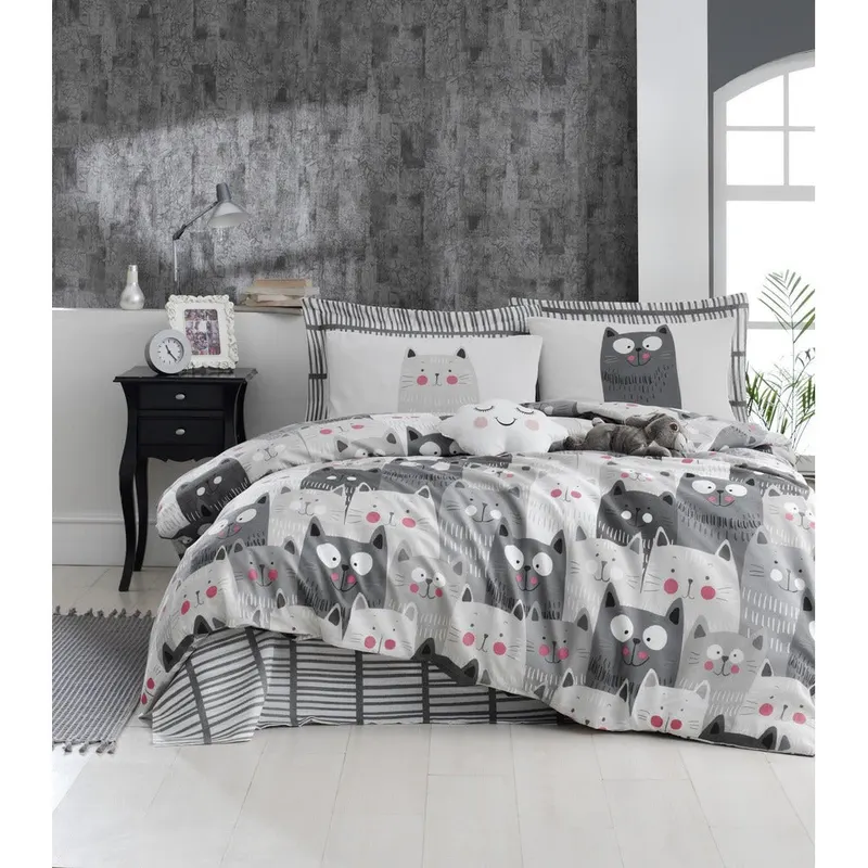 Set Lenjerie de pat double, Gri, 200x220 cm - Gri
