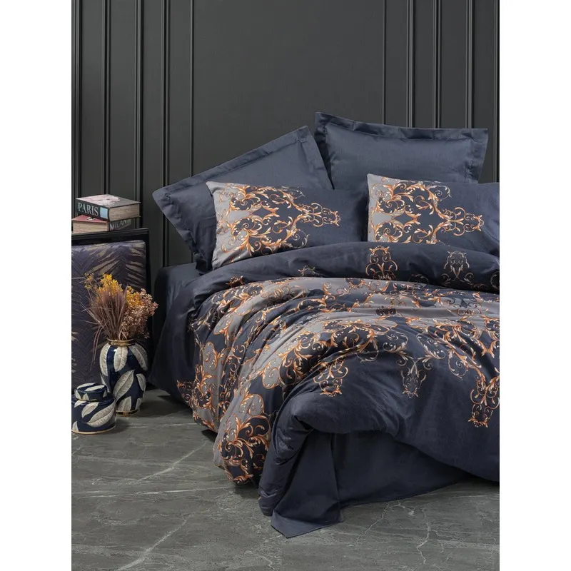 Set Lenjerie de pat double din satin, Albastru, 200x220 cm - Albastru