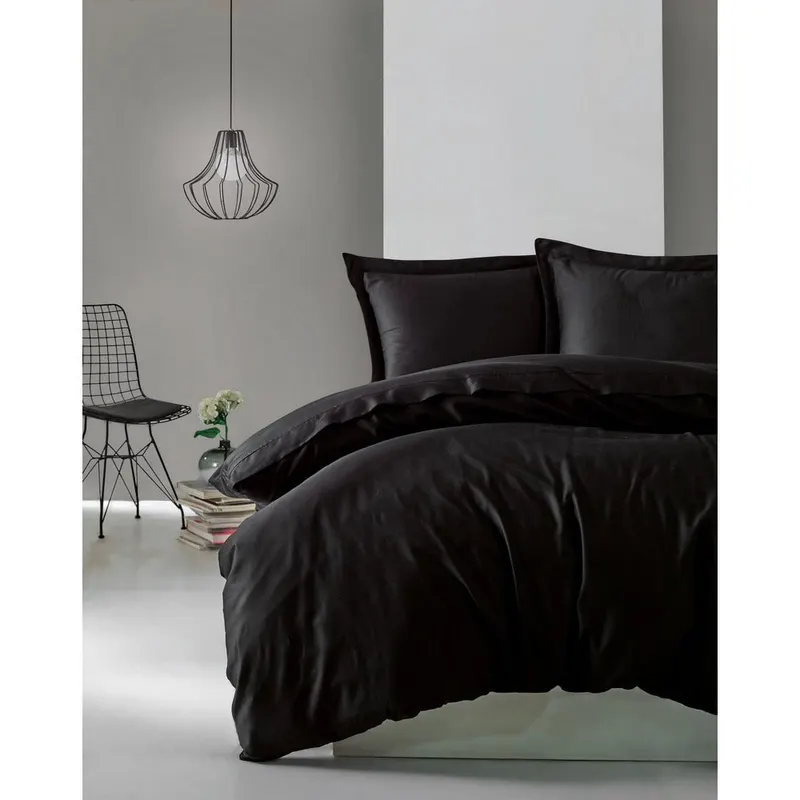 Set Lenjerie de pat Black Night, Satin premium, 200x220 cm - Negru
