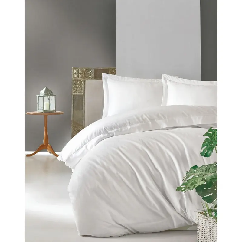 Set Lenjerie pat double White, Bumbac Satinat, 200x220 cm - Alb